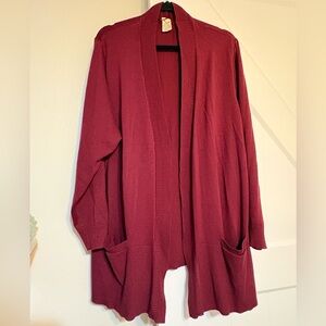 Faded Glory Open-Front Long Cardigan - Burgundy
